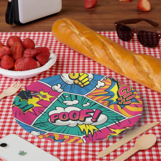 Assiettes En Carton Style Pop Art - Explosif Retro Comic Blast (Pique-nique)