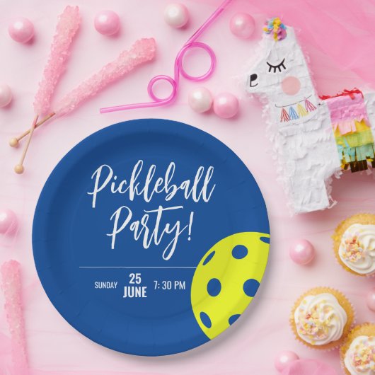 Assiettes En Carton Style Rétro Néon Bleu Thème Pickleball Anniversair (Fête)