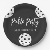 Assiettes En Carton Style Rétro Neon Noir Thème Pickleball Anniversair (Devant)