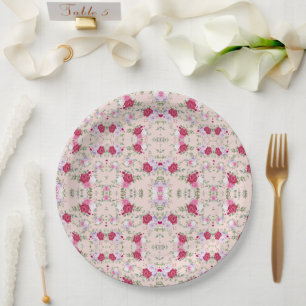 Assiettes En Carton Stylé rouge et violet imprimé à fleurs sur rose vi