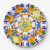 Assiettes En Carton style sicilien, citrons, majolica (Devant)