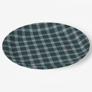 Assiettes En Carton Style Tartan en cyano gris et relief sculpté clair