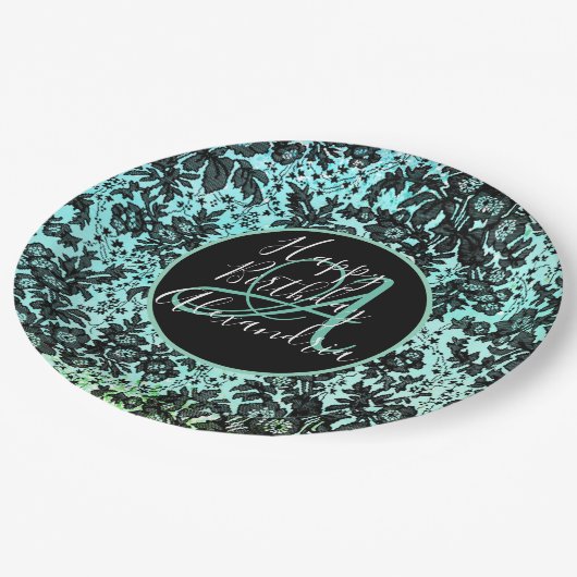 Assiettes En Carton Style Turquoise foncé Moody Floral Anniversaire (Angle)