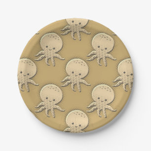 Assiettes En Carton Style vintage Sepia Baby Octopus Motif