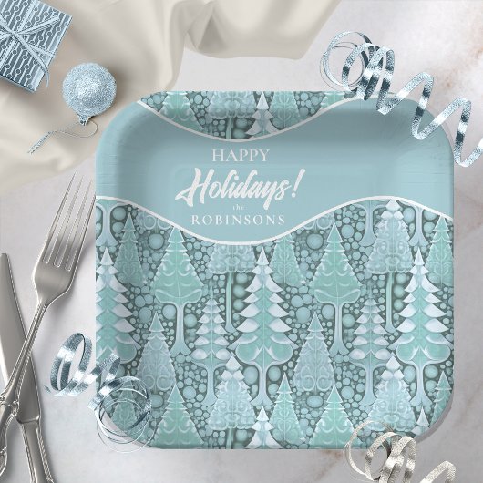 Assiettes En Carton Stylisé Coastal Christmas Trees Motif#6 ID1009