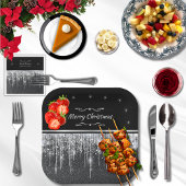 Assiettes En Carton Stylish Black and Silver Merry Christmas Party