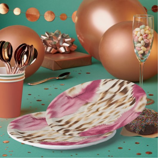 Assiettes En Carton Stylish Girly Rose White Gold Zebra (Multi)