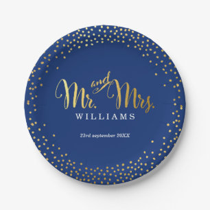 Assiettes En Carton STYLISH MARIAGE TABLE mini confetti or marine