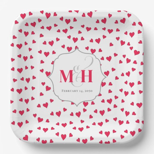 Assiettes En Carton Stylish mignon Monogramme Coeurs Whimsical tendanc (Recto)