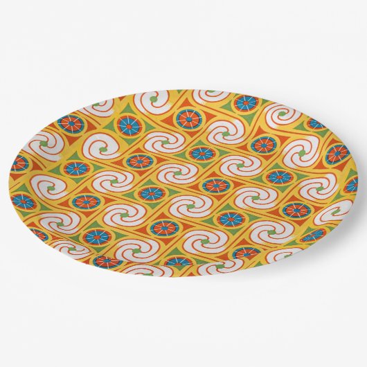 Assiettes En Carton Stylish Retro 1970s Wallpaper Party Table (Angle)