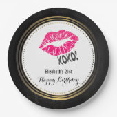 Assiettes En Carton Stylish Rose Kissy Lips avec xoxo! Joyeux annivers (Devant)