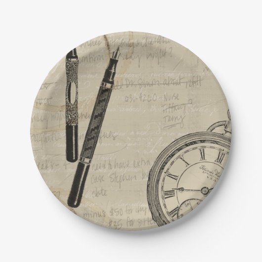 Assiettes En Carton Stylos de fontaine et Watchface avec des notes (Devant)