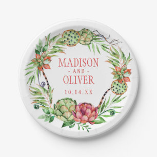 Assiettes En Carton Succulent vert et rose floral vintage   épousant