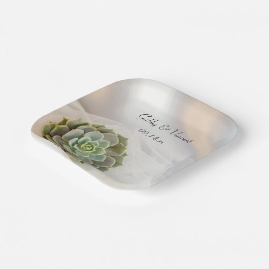 Assiettes En Carton Succulent vert sur Mariage blanc (Angulaire)