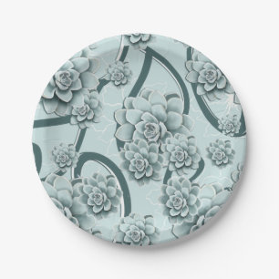 Assiettes En Carton Succulents bleus à la menthe sur les treillis vert