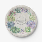 Assiettes En Carton Succulents et Mariage de bois rustique ID515 (Devant)