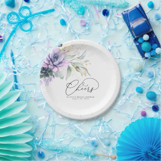 Assiettes En Carton Succulents Gold Greenery Élégant Moderne Cheers Pa (Fête)