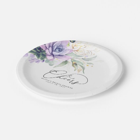 Assiettes En Carton Succulents Gold Greenery Élégant Moderne Cheers Pa (Angle)