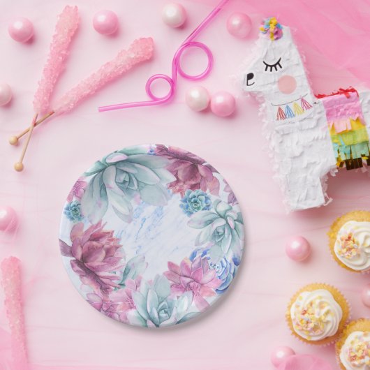 Assiettes En Carton Succulents Moderne Chic Fête des mariées en marbre (Fête)