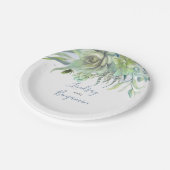 Assiettes En Carton Succulents Verdure Dusty Blue Mariage (Angle)