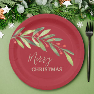 Assiettes En Carton Succursales de baies sur plaque de papier rouge de