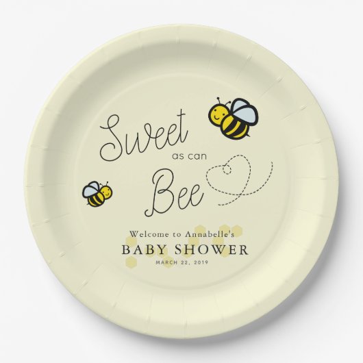 Assiettes En Carton Sucré comme peut Abee Baby shower jaune (Devant)