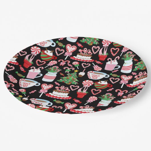 Assiettes En Carton Sucre de canne de Noël Sweets Motif (Angle)