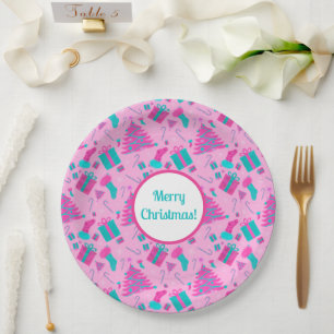 Assiettes En Carton Sucre de canne de stockage de Noël rose présente