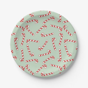 Assiettes En Carton Sucre de canne rouge, vert et blanc Motif de Noël
