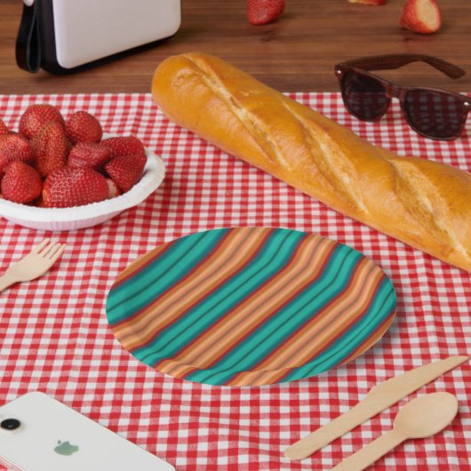 Assiettes En Carton Sud-Ouest Orange rouge Turquoise arc-en-ciel rayur (Pique-nique)