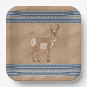 Assiettes En Carton Sud-Ouest Pronghorn Standing Antelope Bordure Bleu