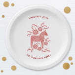 Assiettes En Carton Suédois Dala Horse Rouge et Blanc Personnalisé<br><div class="desc">Un Dala Horse suédois traditionnel design en rouge et blanc. Art original de Nic Squirrell. Modifiez le texte pour customiser.</div>