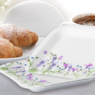 Assiettes En Carton Sujet Fleur sauvage violet délicat Frontière flora