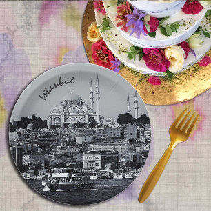 Assiettes En Carton Sultan Ahmed & Istanbul panorama, Turquie / fête