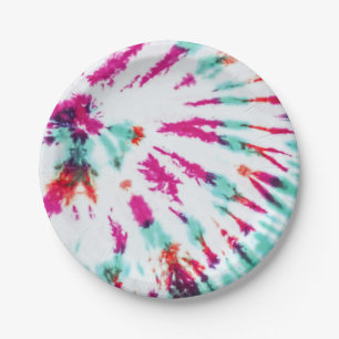 Assiettes En Carton Summer Artsy Girly Neon Turquoise Pink Tie Dye Mot