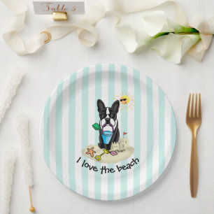 Assiettes En Carton Summer Beach Boston Terrier Dog (noir) mignonne