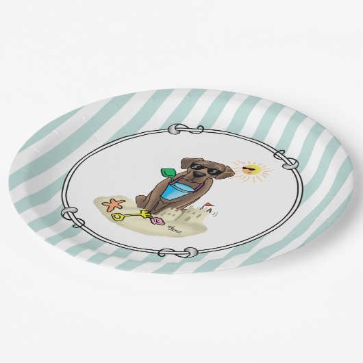 Assiettes En Carton Summer Beach Chocolat Lab Chien Labrador Retriever (Angle)