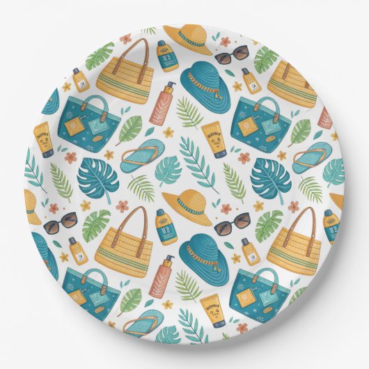 Assiettes En Carton Summer Beach Essentials Pattern (1) (Devant)