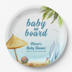 Assiettes En Carton Summer Beach Ocean Surboard Baby shower