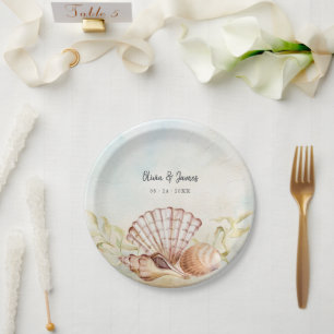 Assiettes En Carton Summer Beach Seashell Mariage tropical