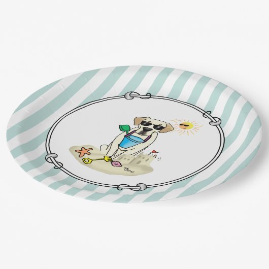 Assiettes En Carton Summer Beach Yellow Lab Labrador Retriever Chien (Angle)