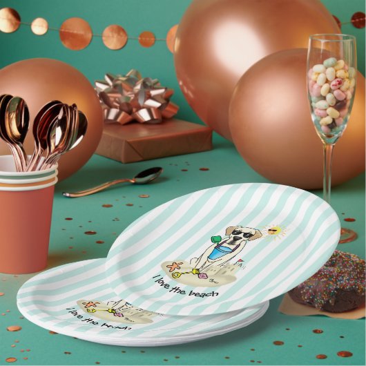 Assiettes En Carton Summer Beach Yellow Labrador Retriever - Mignonne  (Multi)