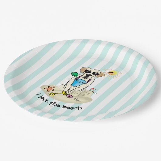 Assiettes En Carton Summer Beach Yellow Labrador Retriever - Mignonne  (Angle)