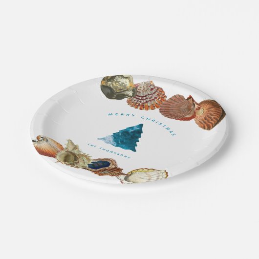 Assiettes En Carton Summer Christmas Beach Seashell Nom personnalisé (Angle)