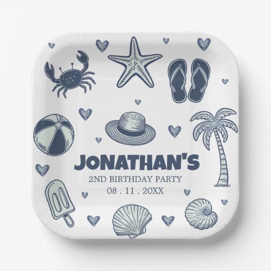 Assiettes En Carton Summer Crab Popsicle Seashell Ball Birthday Party  (Recto)