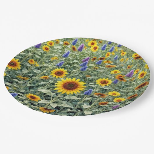 Assiettes En Carton Summer Field of Sunflowers and Wildflowers (Angle)