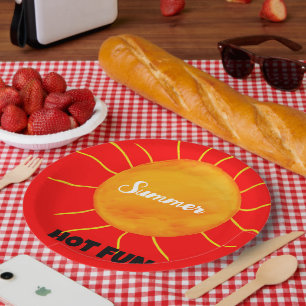 Assiettes En Carton Summer Hot Fun Jaune Orange Soleil