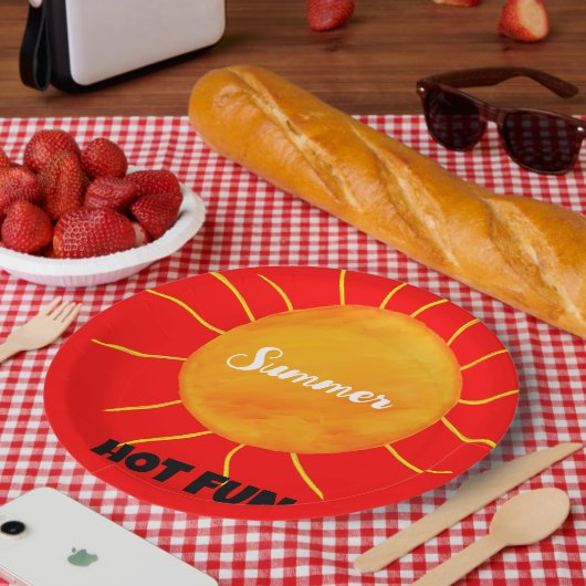 Assiettes En Carton Summer Hot Fun Jaune Orange Soleil (Pique-nique)
