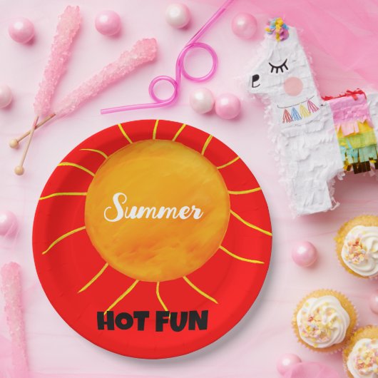 Assiettes En Carton Summer Hot Fun Jaune Orange Soleil (Fête)