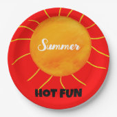 Assiettes En Carton Summer Hot Fun Jaune Orange Soleil (Devant)